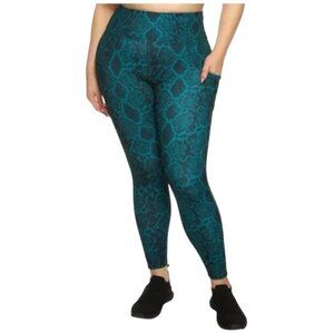Tahari Sport Cell Pocket High-Waisted Burgundy & Black Snake Print Leggings 1X